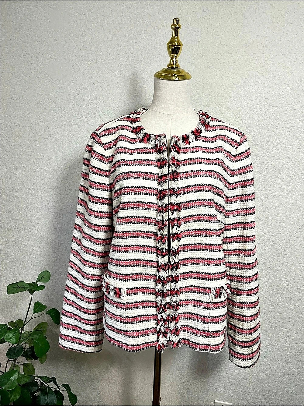 Talbots Striped Jacket in Pink & White Size 16